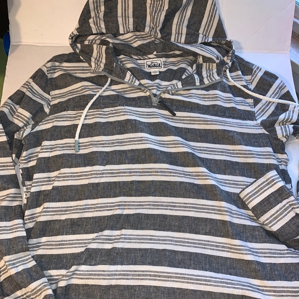 Woolrich  Hoodie Striped Mens sz L FALL colors.3/4 Zip  pullover Cotton Hemp
